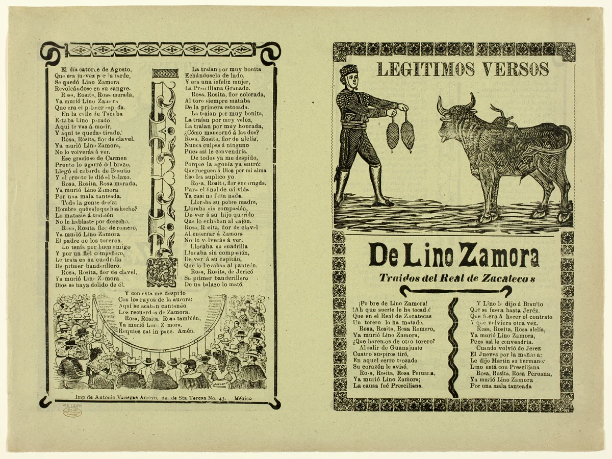 True Verses about Lino Zamora by José Guadalupe Posada or Manuel Manilla, print, 1882-1911