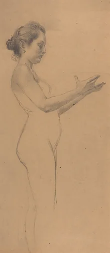 Female Nude with a Platter by Karel Vitezslav Masek, drawing, 1898