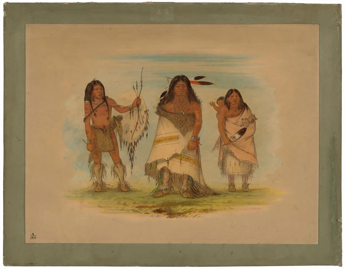 Camanchee Chief, His Wife, and a Warrior by George Catlin, painting, 1861