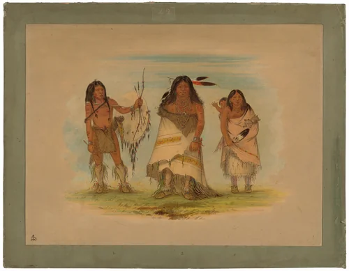 Camanchee Chief, His Wife, and a Warrior by George Catlin, painting, 1861