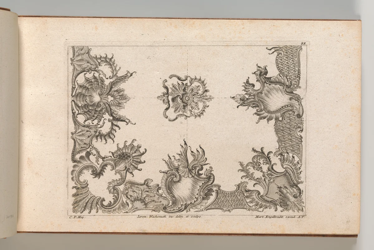 Two Designs for Ceiling Decorations, Plate 2 from 'Unterschiedliche neu inventierte Deken oder Plafond' by Jeremias Wachsmuth, book, 1745-1755