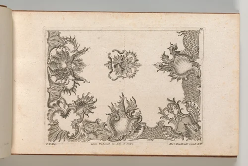Two Designs for Ceiling Decorations, Plate 2 from 'Unterschiedliche neu inventierte Deken oder Plafond' by Jeremias Wachsmuth, book, 1745-1755