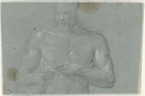 Christus wijzend op de wond in zijn zijde by anonymous, drawing, 1610-1630