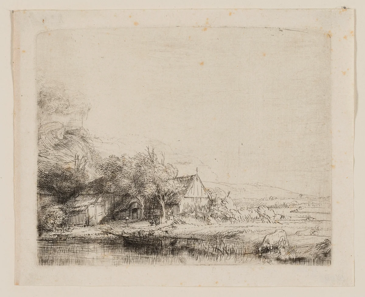 Landscape with a Cow Drinking by Rembrandt van Rijn, print, 1645-1655