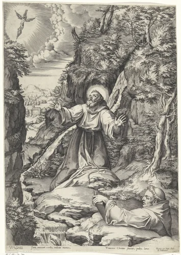 Franciscus van Assisi ontvangt de stigmata by Unknown, print, 1566-1572