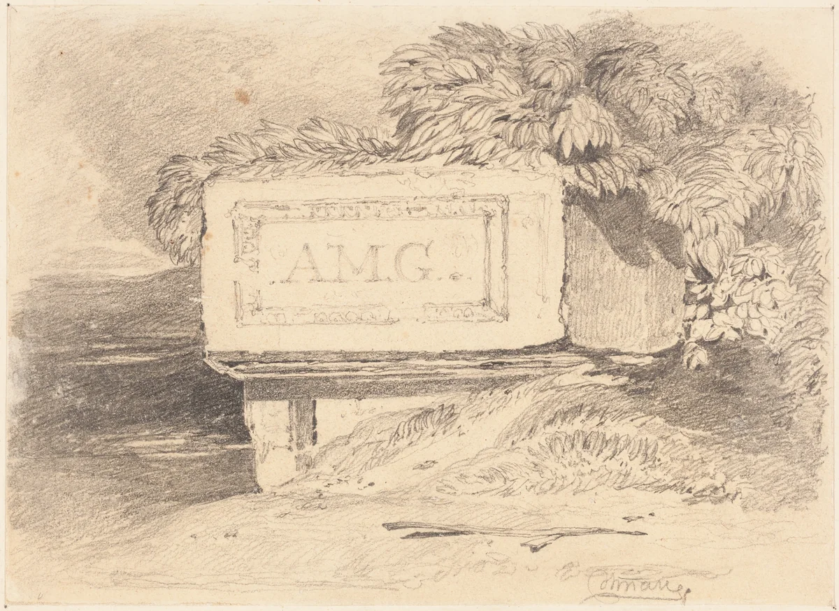 Ruined Tomb Inscribed "A.M.G." by John Sell Cotman, drawing, 1782-1842
