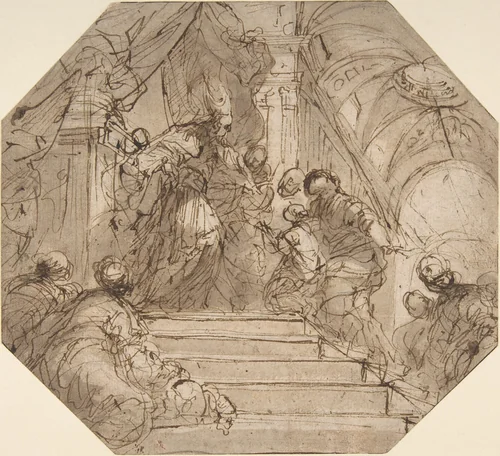 Presentation of the Virgin in the Temple by Valerio Castello, drawing, 1644-1659