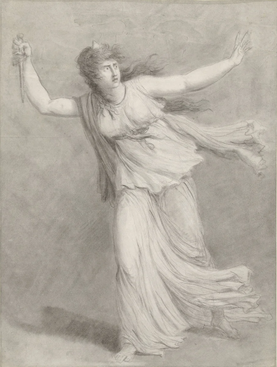 Toneelspeelster Sarah Siddons in de rol van Euphrasia by William Hamilton, drawing, 1761-1801