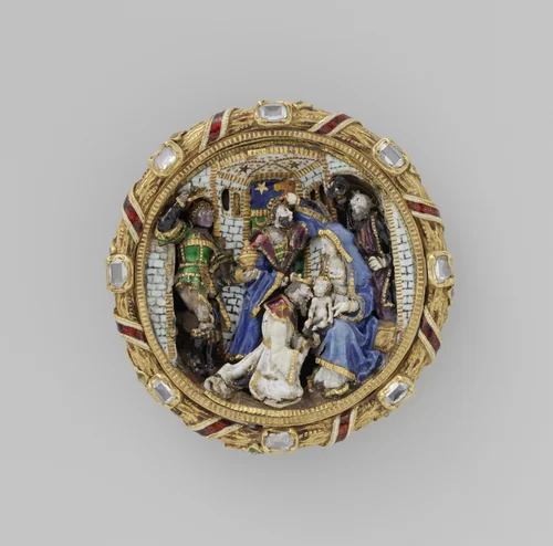 Medaillon met de aanbidding van de koningen by anonymous, metalwork, 1450-1500
