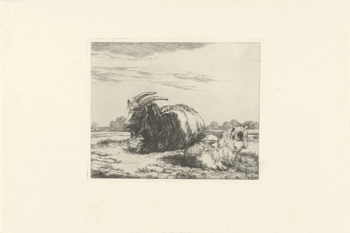 Liggende bok en geitje by Pieter Gerardus van Os, print, 1791-1839