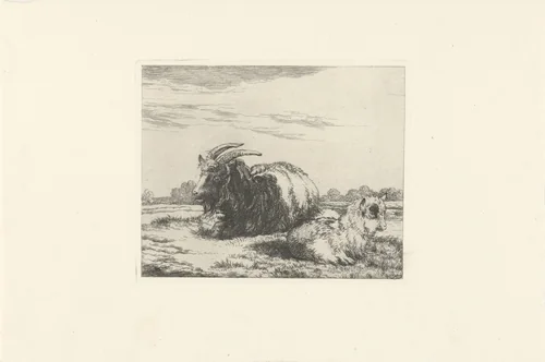 Liggende bok en geitje by Pieter Gerardus van Os, print, 1791-1839