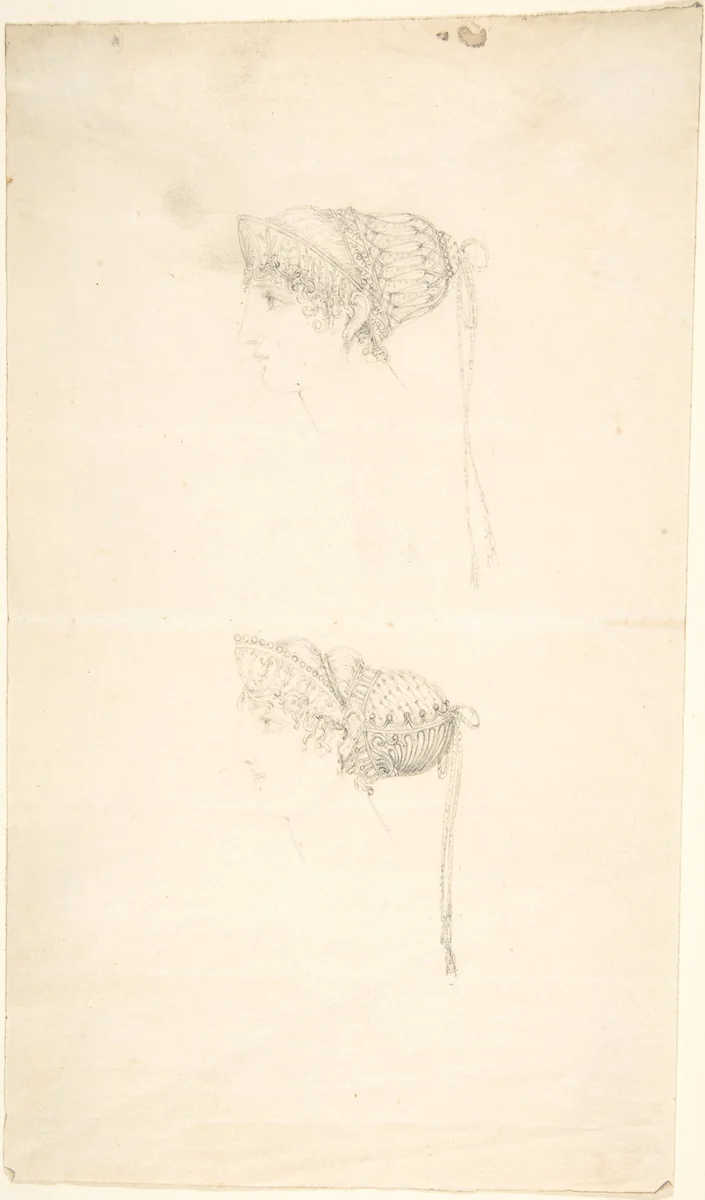 Two studies of Headdresses from Scrapbook by John Bridge, drawing, 1780-1850