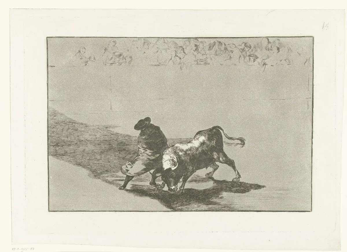 Stierenvechter in een arena by Francisco de Goya, print, 1811-1816
