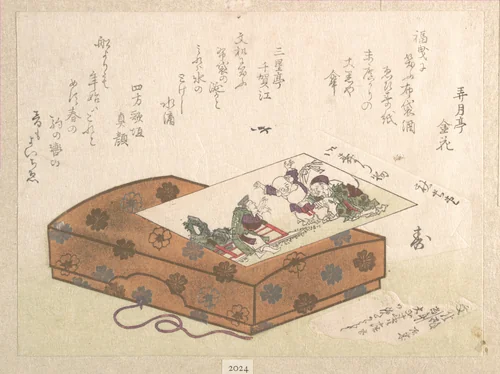 Surimono and a Box by Ryūryūkyo Shinsai (柳々居辰斎), print, 1808