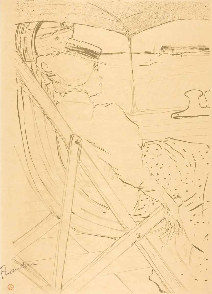 The Passenger from Cabin 54 - Sailing in a Yacht (La passagère du 54 - Promenade en yacht) by Henri de Toulouse-Lautrec, print, 1896