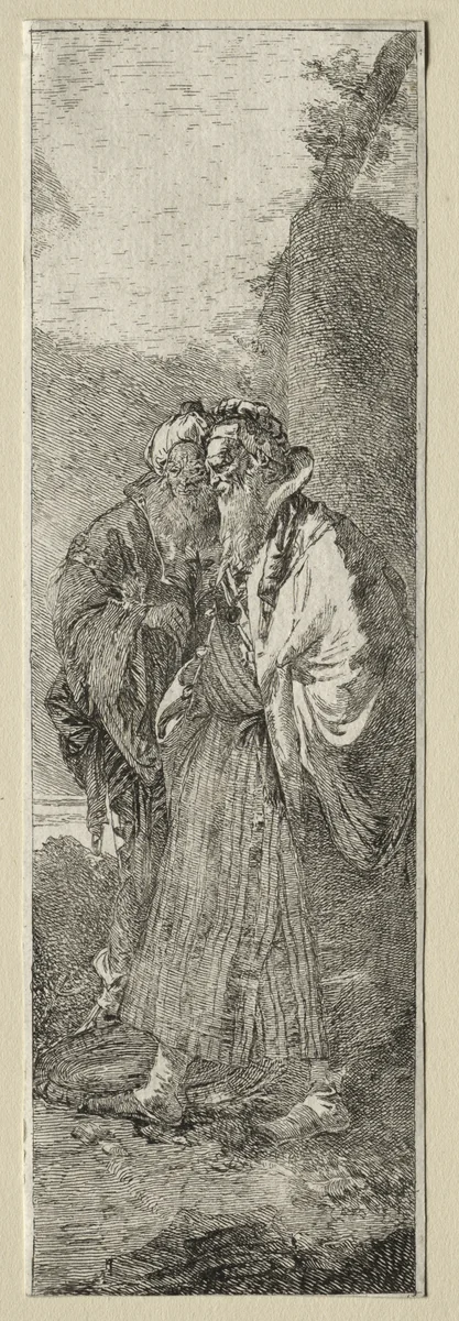 Two Old Men in a Landscape by Giovanni Domenico Tiepolo, print, 1747-1804