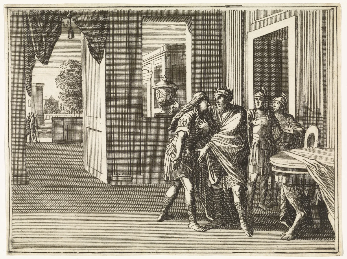 David omhelst Absalom by Caspar Luyken, print, 1712