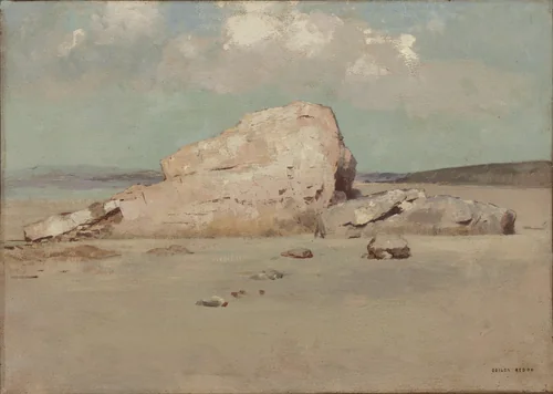 Rocks on the Beach by Odilon Redon, painting, 1883