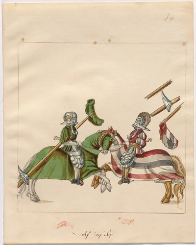 Mock Joust of War with Flying Shields and Without Bevors by German 16th Century, drawing, 1515