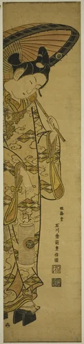 Youth Carrying a Lantern and an Umbrella by Ishikawa Toyonobu, print, 1740-1749