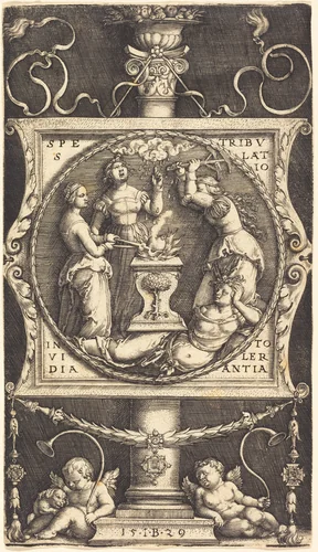 Emblem with Hope, Tribulation, Envy, and Tolerance by Master IB, print, 1529