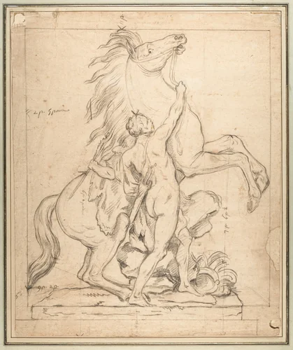 Study for one of the 'Chevaux de Marly' by Guillaume Coustou, drawing, 1735-1745