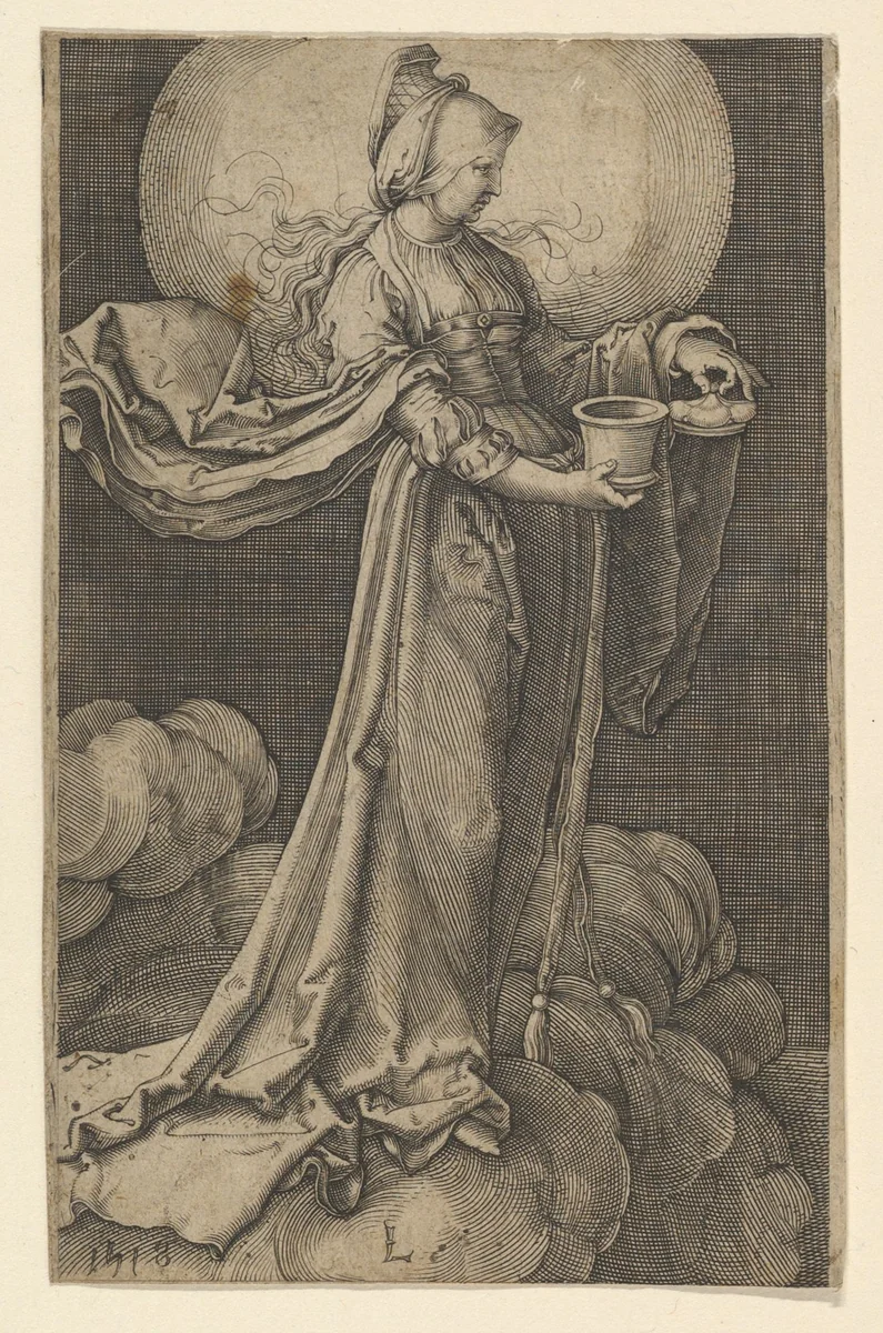 St. Mary Magdalene in the Clouds (copy) by Lucas van Leyden, print, 1489-1957