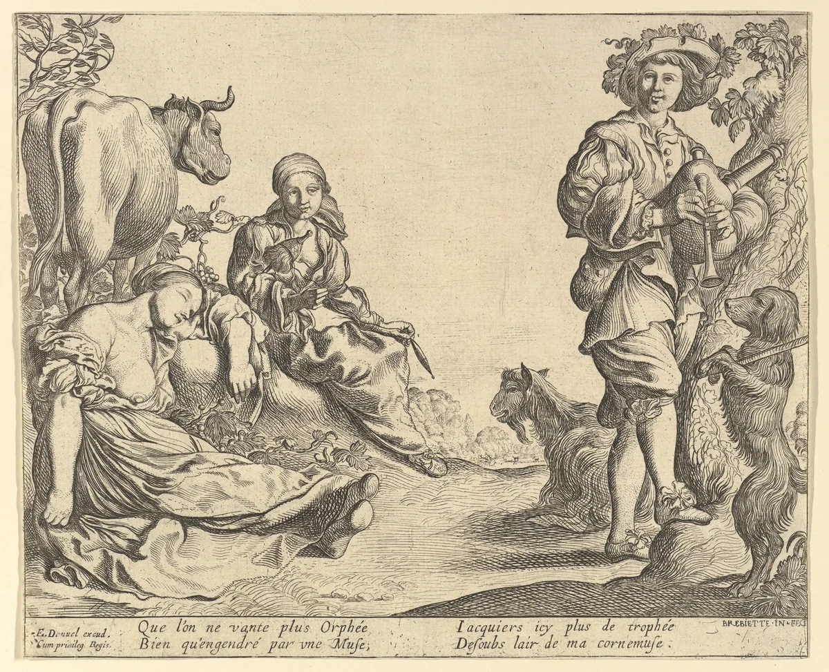 Bagpipe Player by Pierre Brebiette, print, 1610-1650