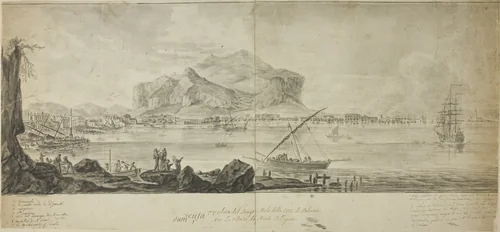 View of the City and Harbor of Palermo with a View of Monte Pellegrino by Adrien Manglard, drawing, 1715-1760