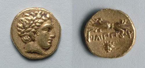 Obol: Head of Apollo (obverse); Thunderbolt (reverse) by Unknown, metalwork, -350--331