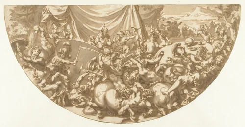 Strijd tussen de Centauren en Lapithen op de bruiloft van Perithoüs en Hippodamea by Jan de Bisschop, drawing, 1638-1671