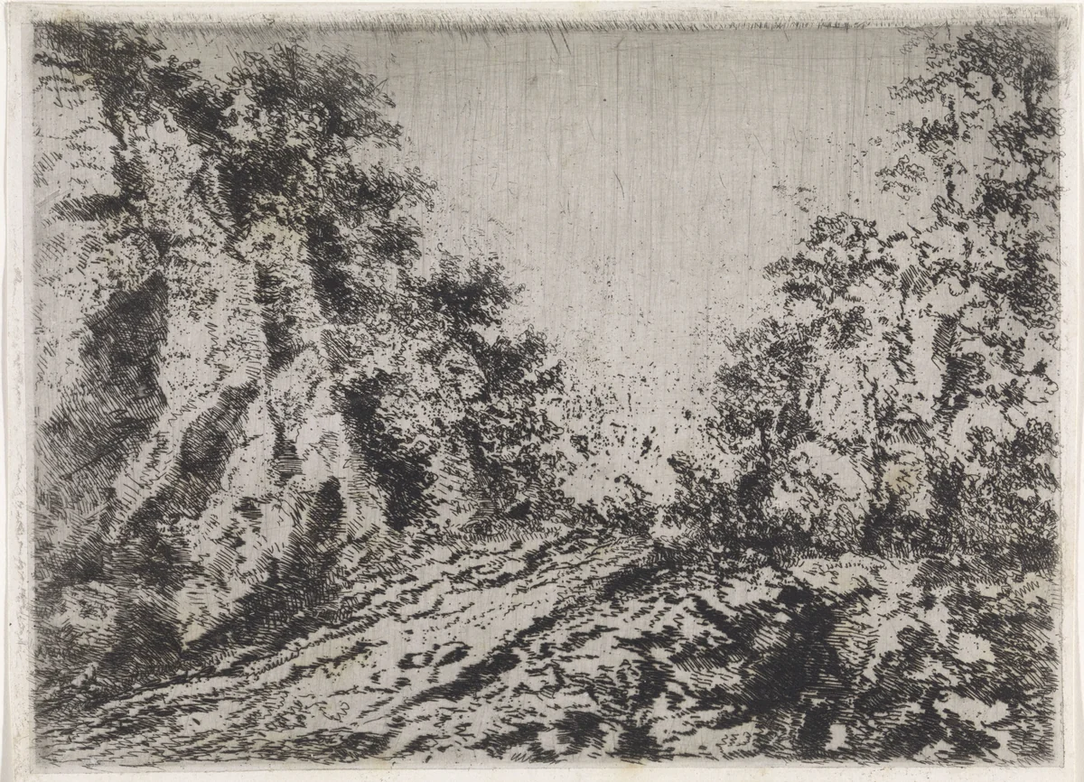 Pad tussen rotsen by Arnoud Schaepkens, print, 1855-1904