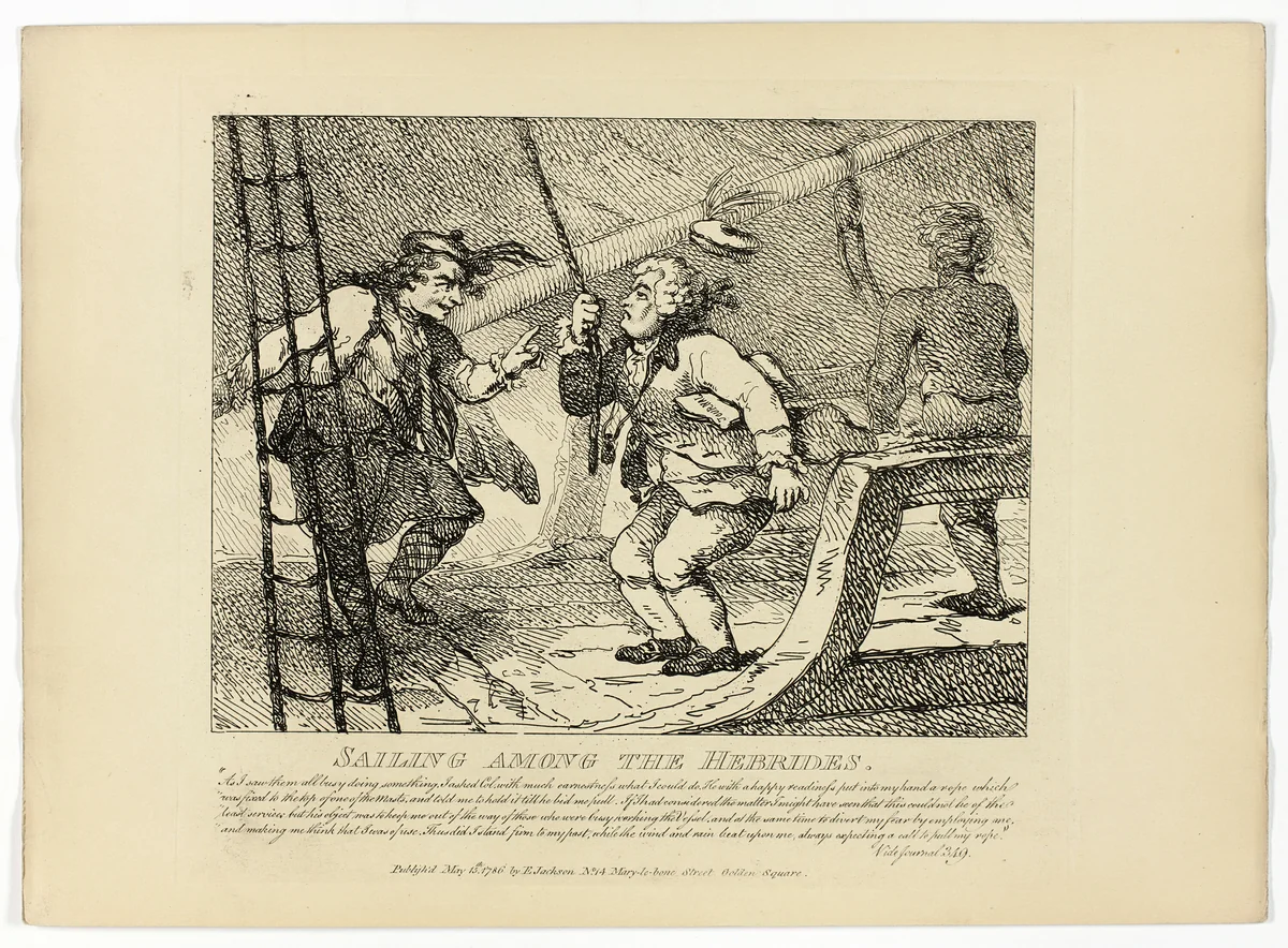 Sailing Among the Hebrides, from Boswell's Tour of the Hebrides by Thomas Rowlandson, print, 1786