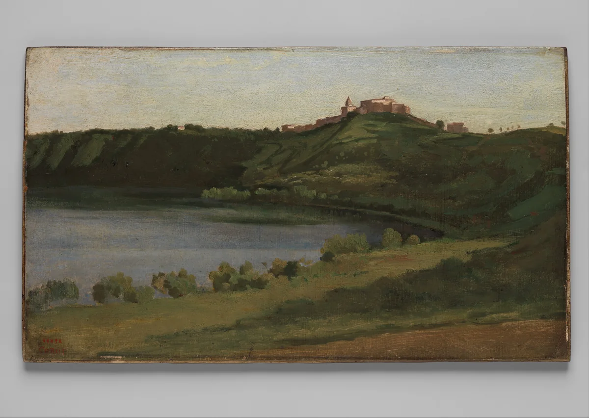 Lake Albano and Castel Gandolfo by Camille Corot, drawing, 1826-1827