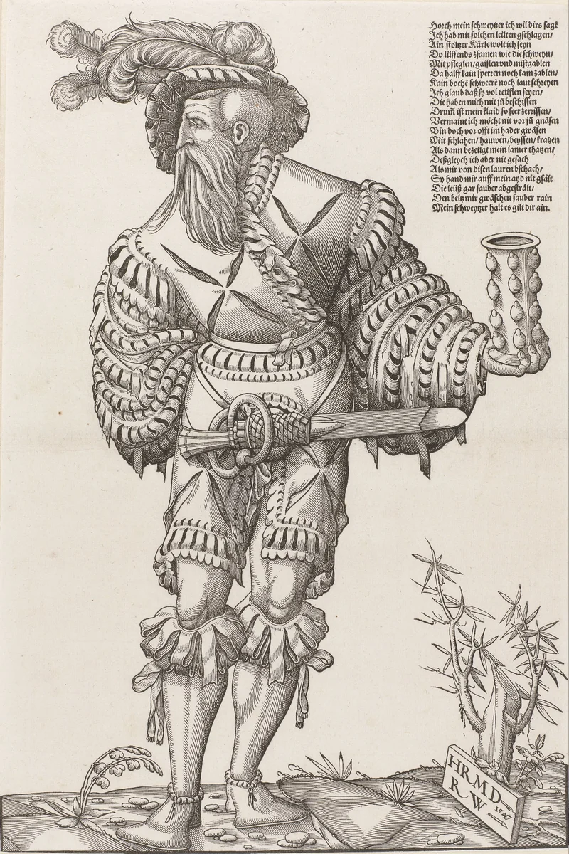 Landsknecht met een glas by Unknown, print, 1547
