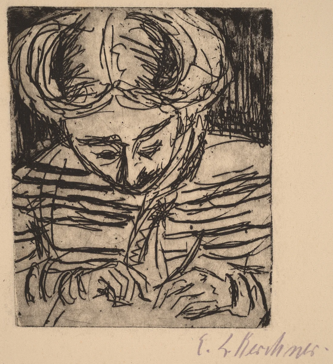 Young Girl Drawing by Ernst Ludwig Kirchner, print, 1906