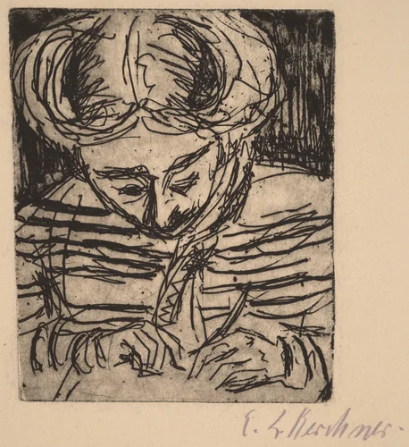 Young Girl Drawing by Ernst Ludwig Kirchner, print, 1906