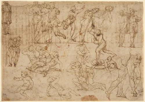 Figure Studies [recto] by Perino del Vaga, drawing, 1530-1540