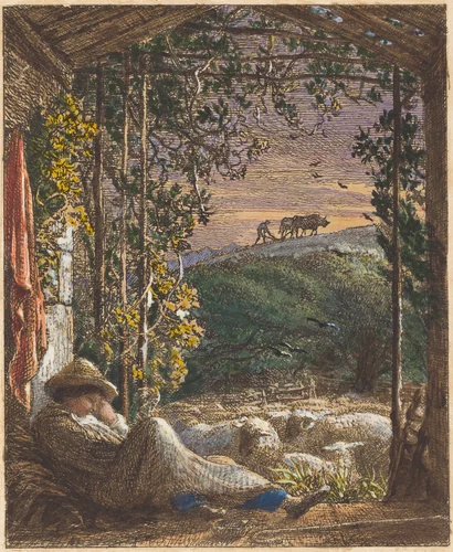 The Sleeping Shepherd; Early Morning by Samuel Palmer, print, 1857