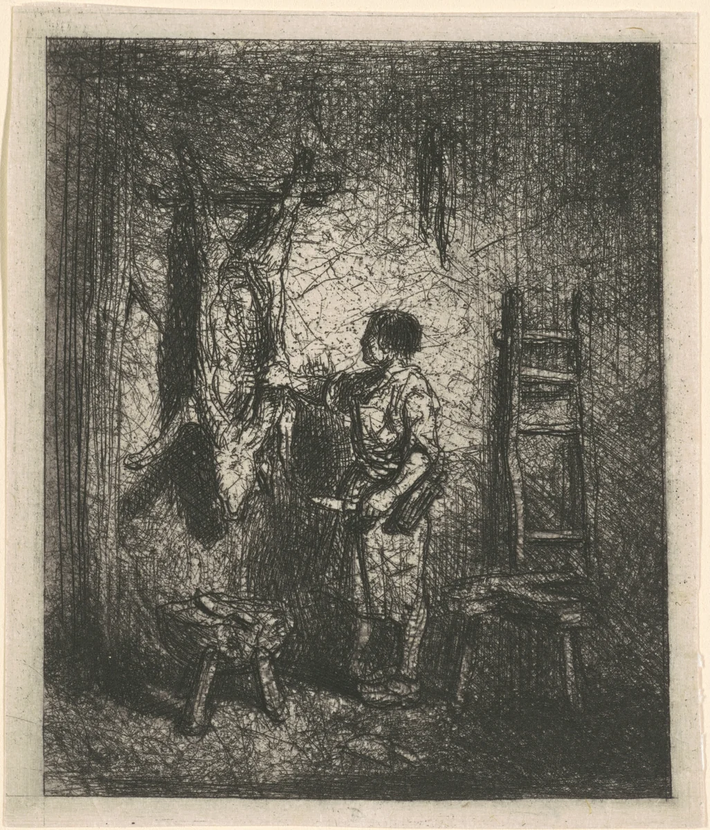 The Pig Butcher by Charles Émile Jacque, print, 1844