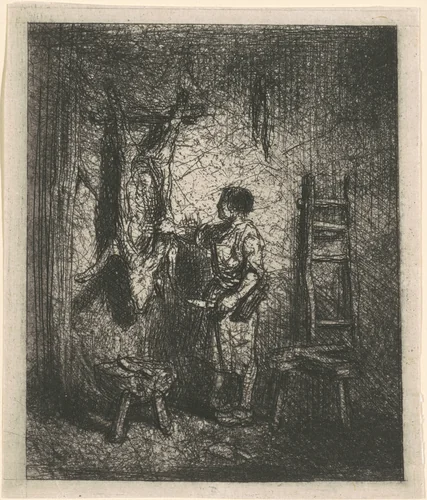 The Pig Butcher by Charles Émile Jacque, print, 1844