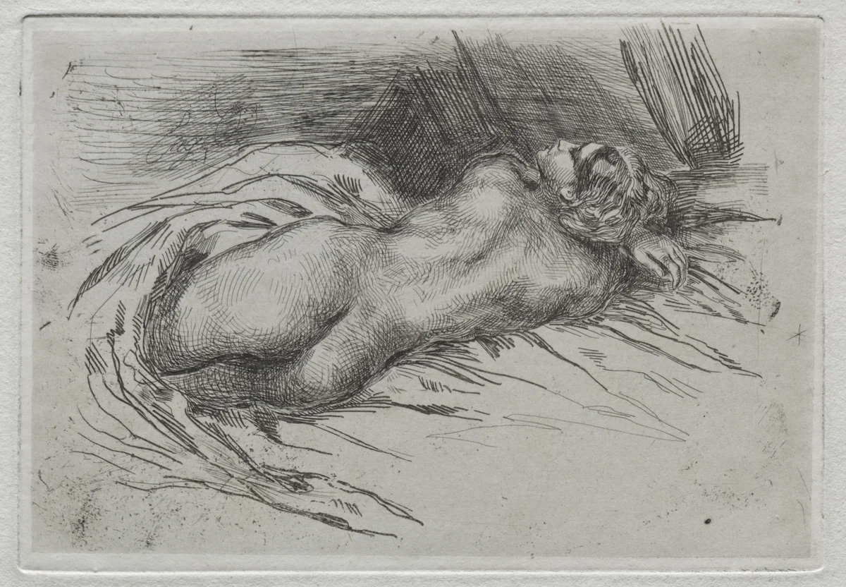 Study of a Woman Seen from the Back by Eugène Delacroix, print, 1833