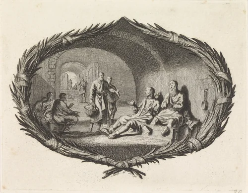 Gevangenen bezoeken by Jan Luyken, print, 1700