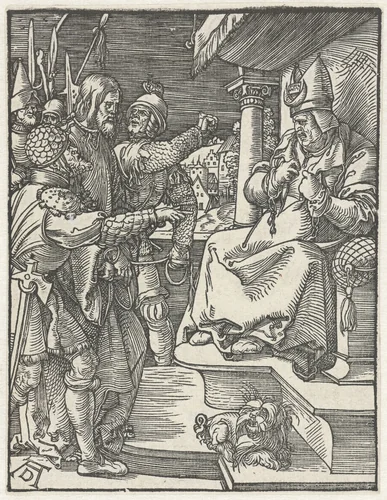 Christus voor Kajafas by Unknown, print, 1508-1509