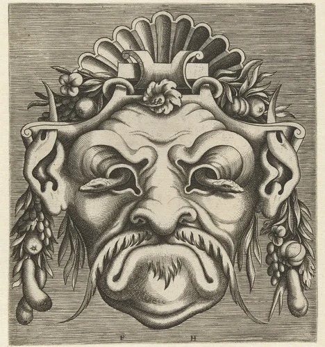 Masker met twee slangen die uit de oogkassen kijken by Unknown, print, 1555