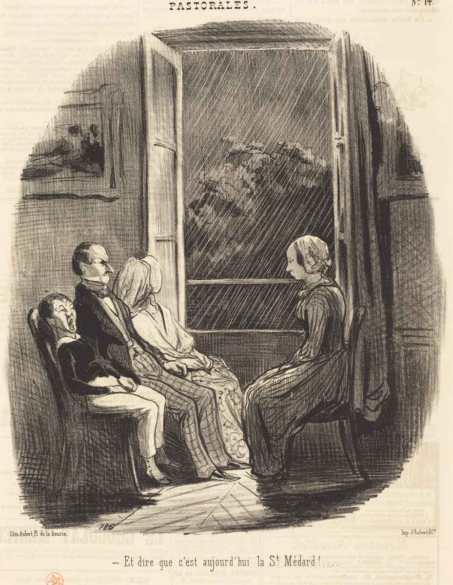 Et dire que c'est aujourd'hui la Saint-Médard! by Honoré Daumier, print, 1845