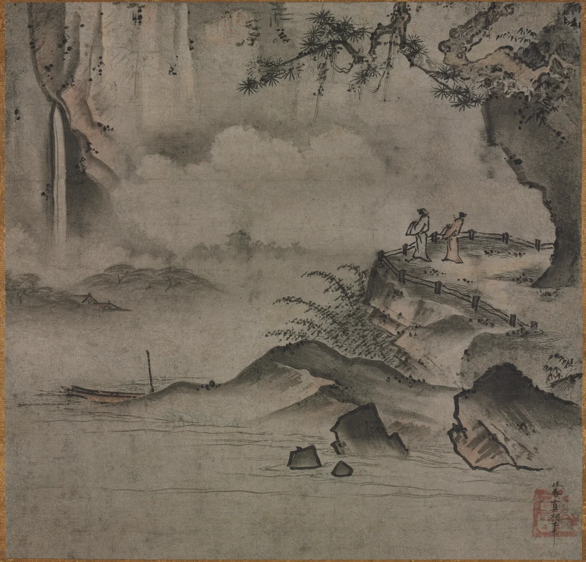 Gazing at a Waterfall by Sōami, painting, 1500-1525