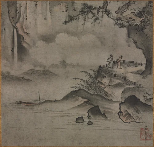 Gazing at a Waterfall by Sōami, painting, 1500-1525
