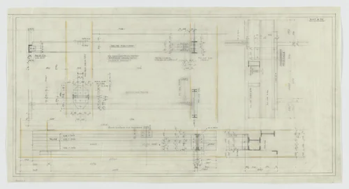 Hermann Lange House, Krefeld, Germany (Framing system. Joining detail sections.) by Ludwig Mies van der Rohe, mies van der rohe archive, 1927