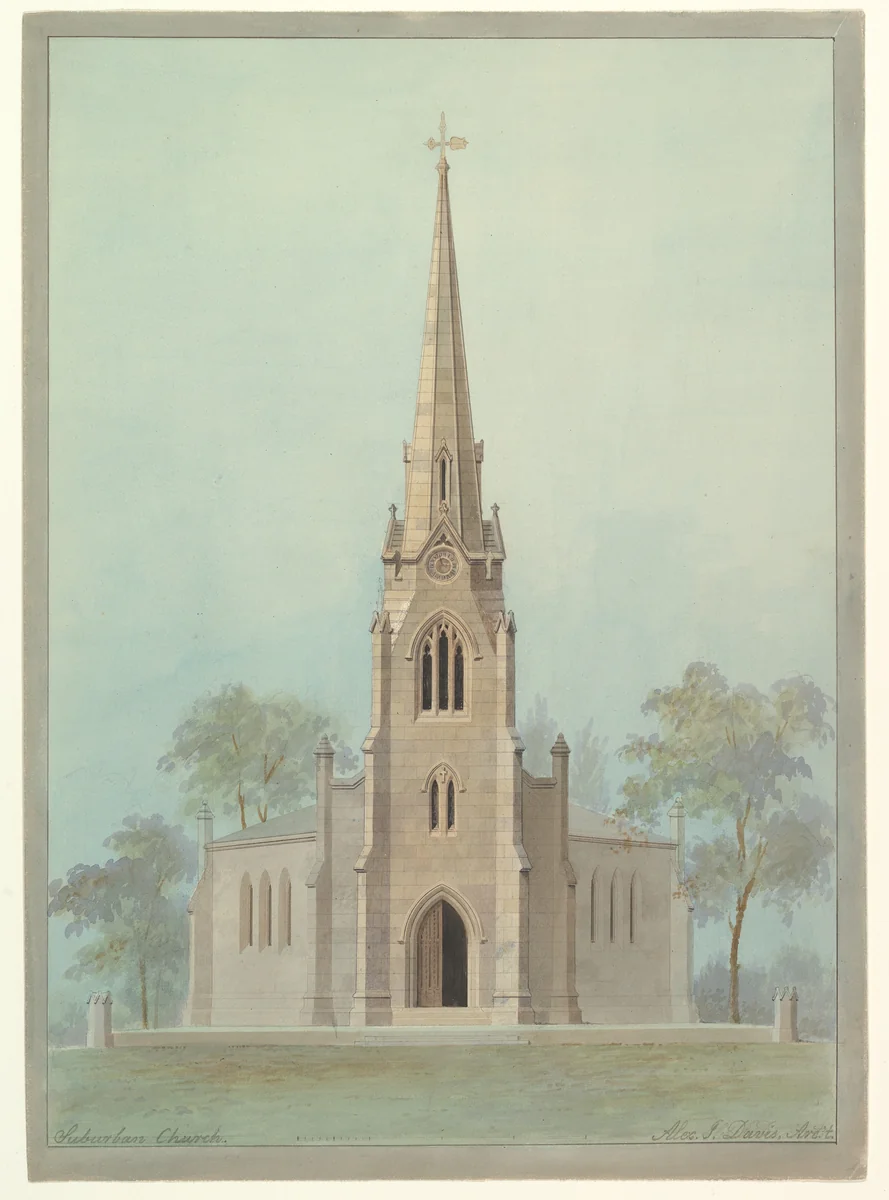 Church of the Holy Apostles, New York City by Alexander Jackson Davis, drawing, 1845